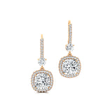 Halo Diamond Cushion Cut Lab Diamond Dangle Earrings - GeumJewels