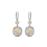 Halo Diamond Cushion Cut Opal Dangle Earrings - GeumJewels