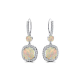 Halo Diamond Cushion Cut Opal Dangle Earrings - GeumJewels