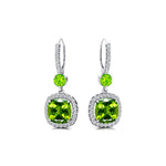 Halo Diamond Cushion Cut Peridot Dangle Earrings - GeumJewels