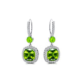 Halo Diamond Cushion Cut Peridot Dangle Earrings - GeumJewels