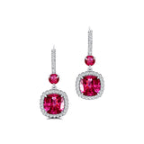 Halo Diamond Cushion Cut Pink Sapphire Dangle Earrings - GeumJewels