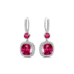 Halo Diamond Cushion Cut Pink Sapphire Dangle Earrings - GeumJewels