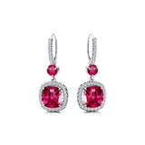 Halo Diamond Cushion Cut Pink Sapphire Dangle Earrings - GeumJewels