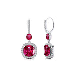 Halo Diamond Cushion Cut Pink Sapphire Dangle Earrings - GeumJewels