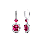 Halo Diamond Cushion Cut Pink Sapphire Dangle Earrings - GeumJewels