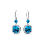Halo Diamond Cushion Cut Swiss Blue Topaz Dangle Earrings - GeumJewels