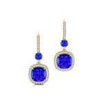 Halo Diamond Cushion Cut Tanzanite Dangle Earrings - GeumJewels