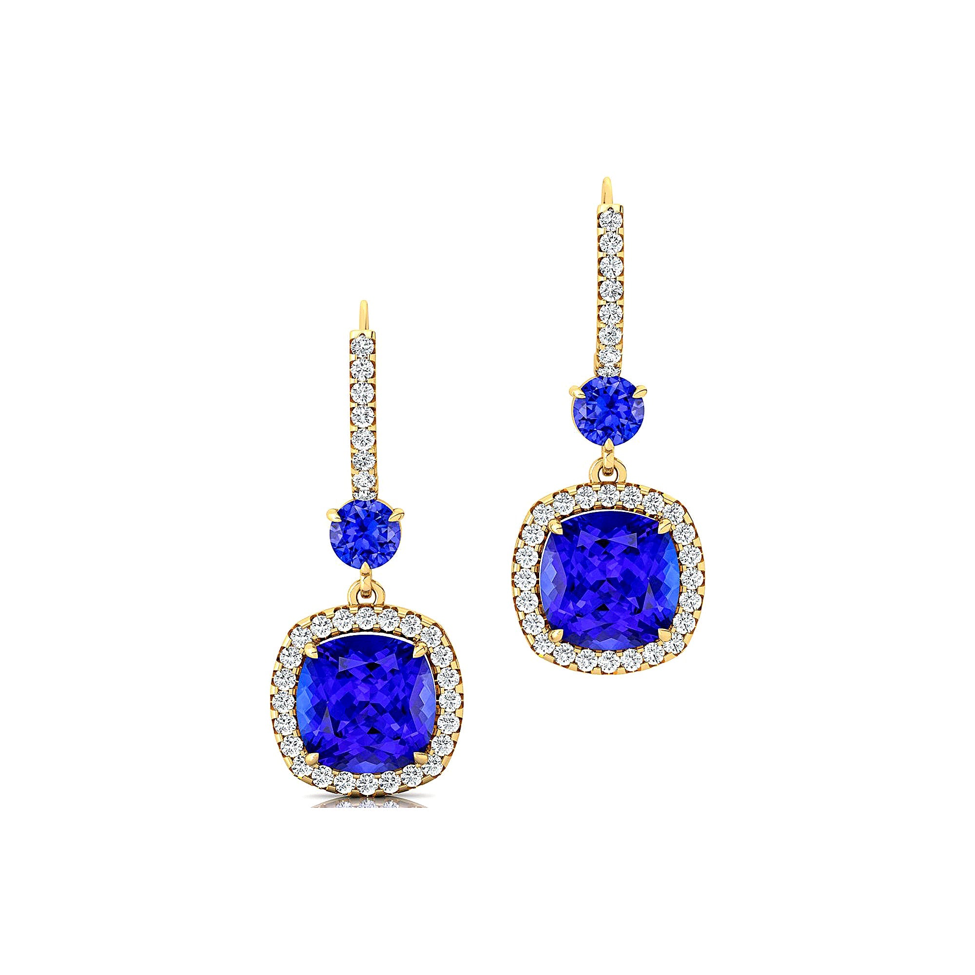 Halo Diamond Cushion Cut Tanzanite Dangle Earrings - GeumJewels