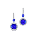 Halo Diamond Cushion Cut Tanzanite Dangle Earrings - GeumJewels
