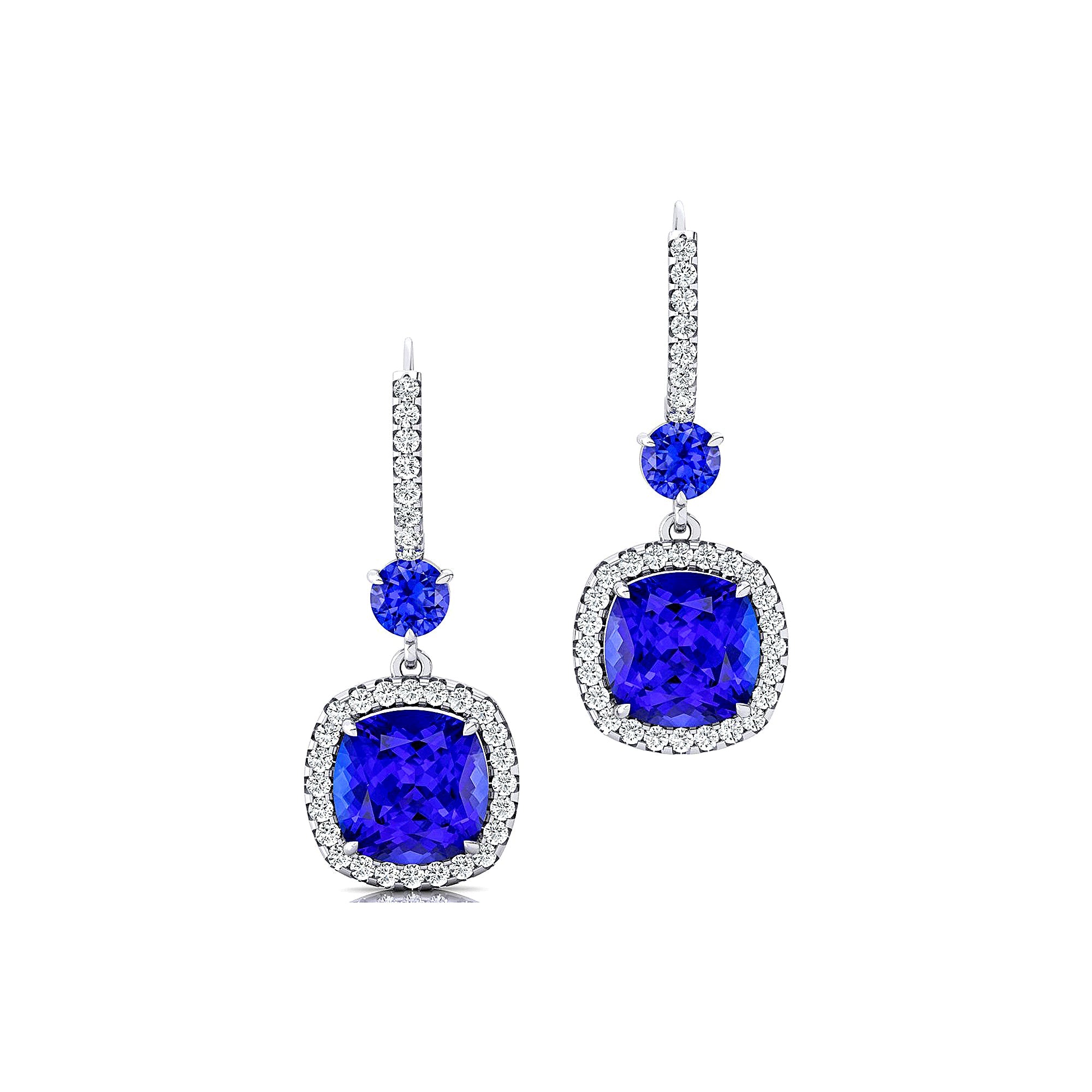 Halo Diamond Cushion Cut Tanzanite Dangle Earrings - GeumJewels