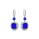 Halo Diamond Cushion Cut Tanzanite Dangle Earrings - GeumJewels