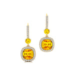 Halo Diamond Cushion Cut Yellow Sapphire Dangle Earrings - GeumJewels
