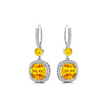 Halo Diamond Cushion Cut Yellow Sapphire Dangle Earrings - GeumJewels