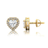 Heart Shaped Lab Diamond Halo Diamond Stud Earrings - GeumJewels