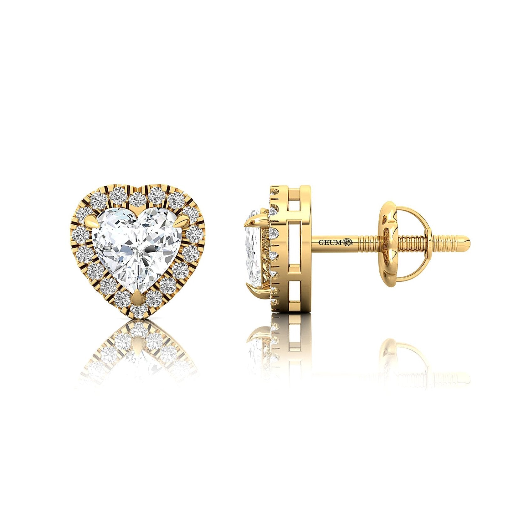 Heart Shaped Lab Diamond Halo Diamond Stud Earrings - GeumJewels