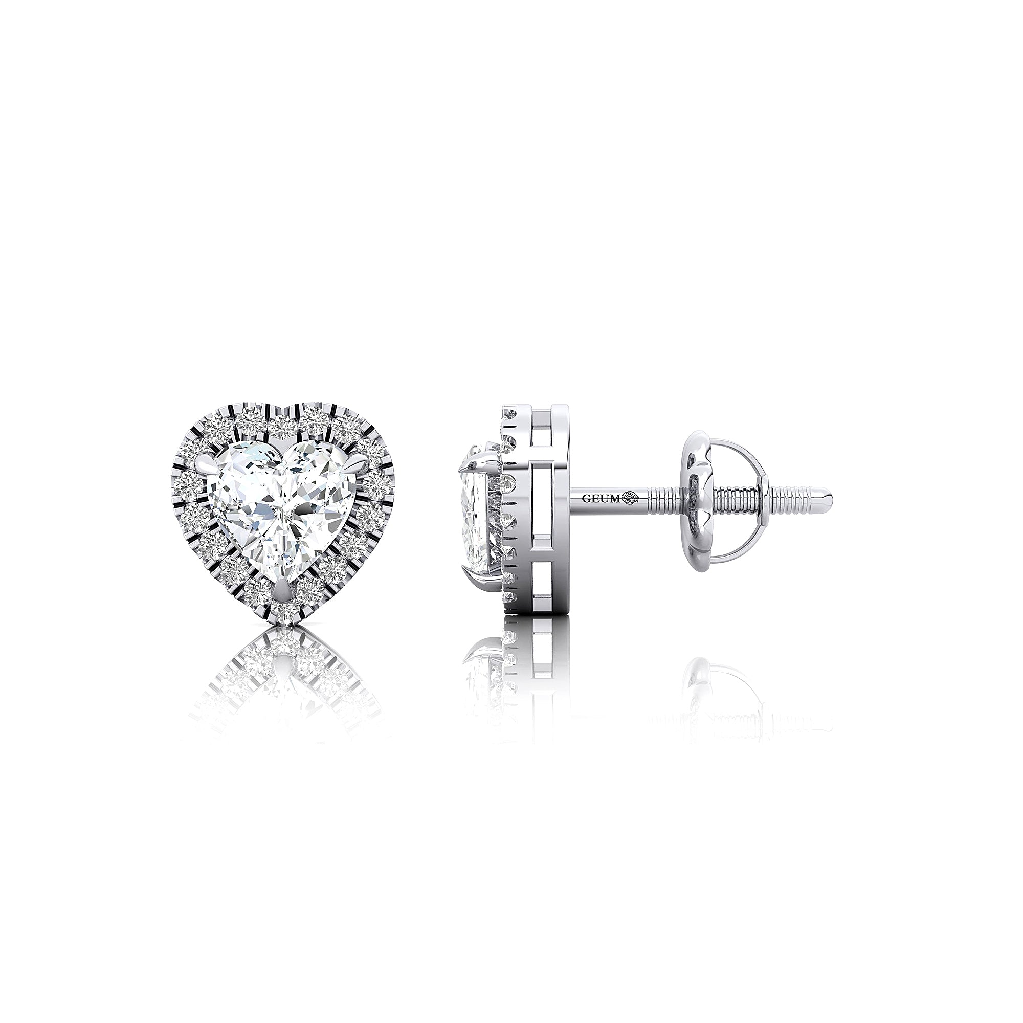 Heart Shaped Lab Diamond Halo Diamond Stud Earrings - GeumJewels