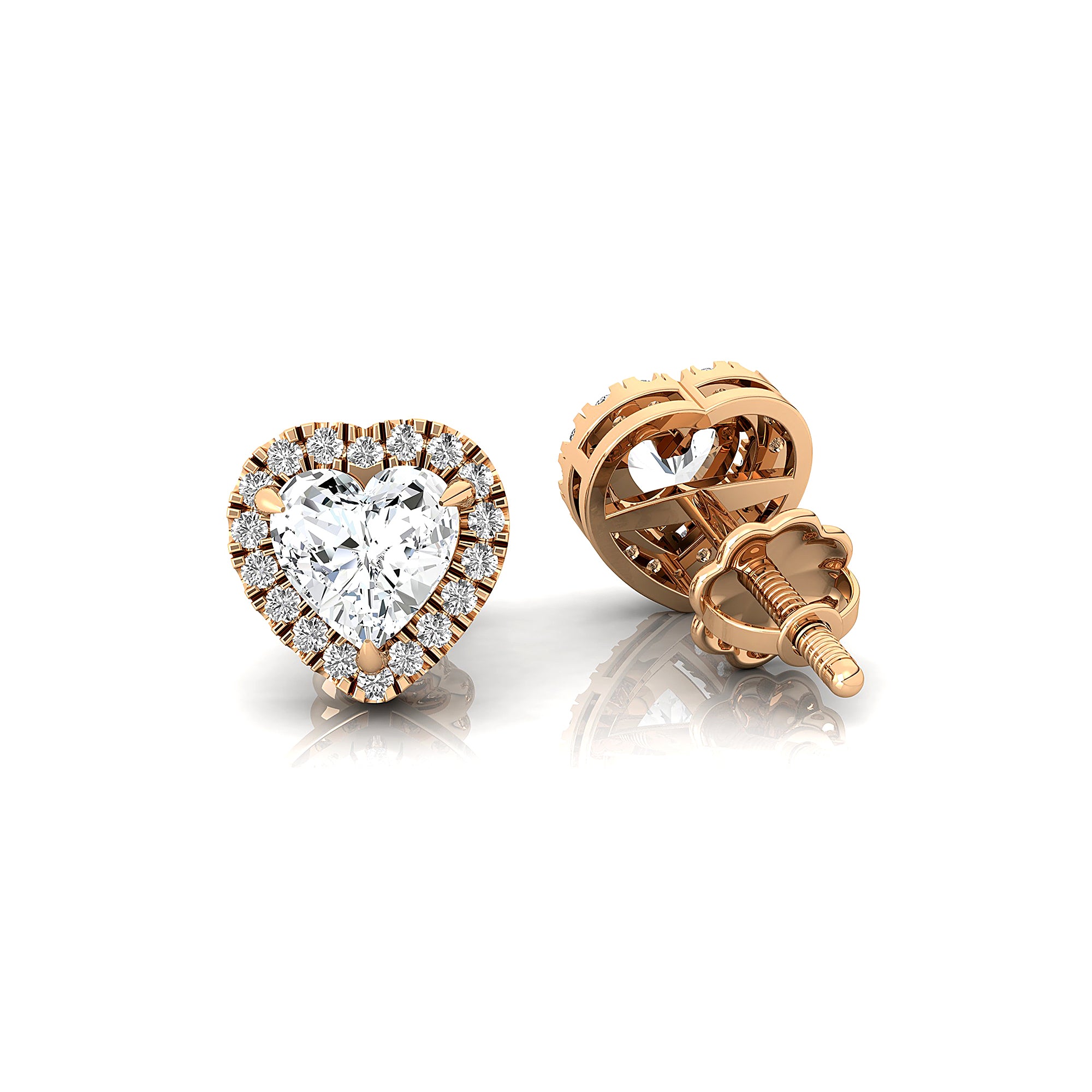 Heart Shaped Lab Diamond Halo Diamond Stud Earrings - GeumJewels