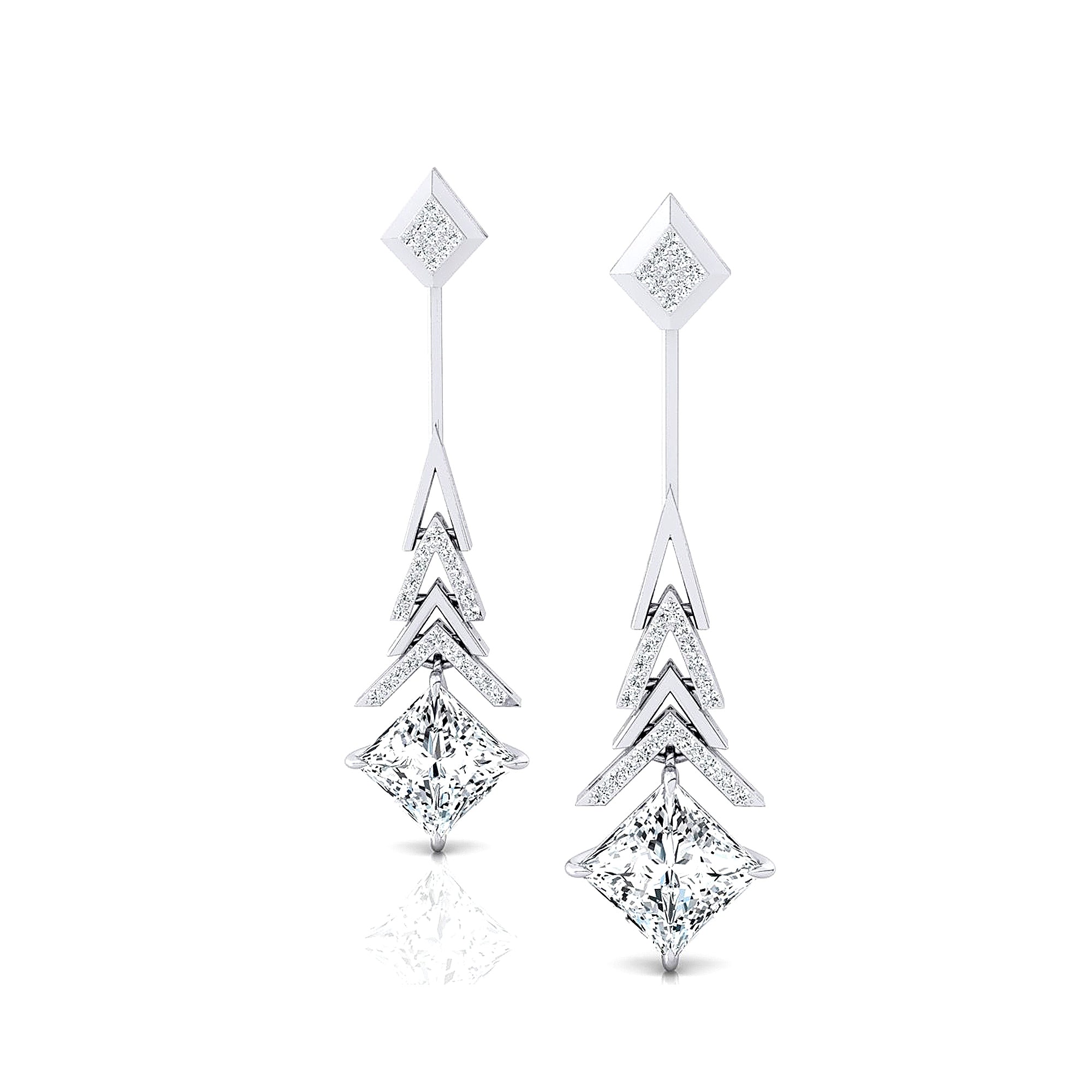 Inverted Princess Cut Lab Diamond Drop Earrings with Diamonds - GeumJewels