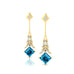 Inverted Princess Cut London Blue Topaz Drop Earrings with Diamonds - GeumJewels