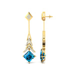 Inverted Princess Cut London Blue Topaz Drop Earrings with Diamonds - GeumJewels