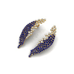 Nature Inspired Feather Shaped Cocktail Blue Sapphire Earrings with Diamond Accents - GeumJewels