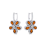Pear Shaped Citrine Flower Diamond Leverback Earrings - GeumJewels