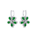 Pear Shaped Emerald Flower Diamond Leverback Earrings - GeumJewels