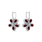 Pear Shaped Garnet Flower Diamond Leverback Earrings - GeumJewels
