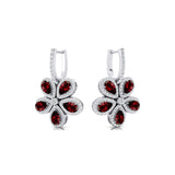 Pear Shaped Garnet Flower Diamond Leverback Earrings - GeumJewels