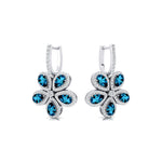 Pear Shaped London Blue Topaz Flower Diamond Leverback Earrings - GeumJewels