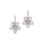 Pear Shaped Morganite Flower Diamond Leverback Earrings - GeumJewels