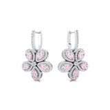 Pear Shaped Morganite Flower Diamond Leverback Earrings - GeumJewels