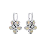 Pear Shaped Opal Flower Diamond Leverback Earrings - GeumJewels
