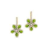 Pear Shaped Peridot Flower Diamond Leverback Earrings - GeumJewels