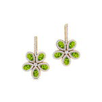 Pear Shaped Peridot Flower Diamond Leverback Earrings - GeumJewels