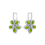 Pear Shaped Peridot Flower Diamond Leverback Earrings - GeumJewels