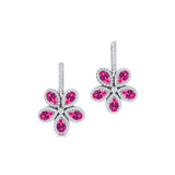 Pear Shaped Pink Sapphire Flower Diamond Leverback Earrings - GeumJewels
