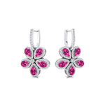 Pear Shaped Pink Sapphire Flower Diamond Leverback Earrings - GeumJewels