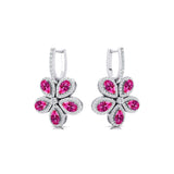 Pear Shaped Pink Sapphire Flower Diamond Leverback Earrings - GeumJewels