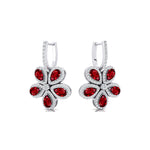 Pear Shaped Ruby Flower Diamond Leverback Earrings - GeumJewels