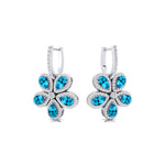 Pear Shaped Swiss Blue Topaz Flower Diamond Leverback Earrings - GeumJewels