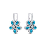 Pear Shaped Swiss Blue Topaz Flower Diamond Leverback Earrings - GeumJewels