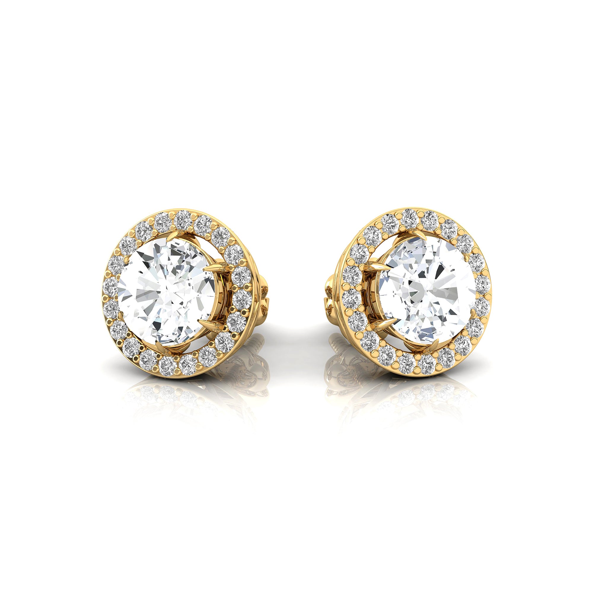 Round Solitaire Lab Diamond Halo Diamond Stud Earrings - GeumJewels