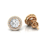 Round Solitaire Lab Diamond Halo Diamond Stud Earrings - GeumJewels