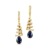 Spiral Diamond Pear Cut Alexandrite Dangle Earrings - GeumJewels