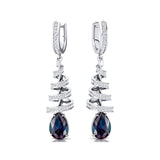 Spiral Diamond Pear Cut Alexandrite Dangle Earrings - GeumJewels