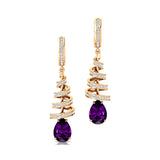 Spiral Diamond Pear Cut Amethyst Dangle Earrings - GeumJewels