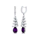 Spiral Diamond Pear Cut Amethyst Dangle Earrings - GeumJewels