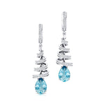 Spiral Diamond Pear Cut Aquamarine Dangle Earrings - GeumJewels